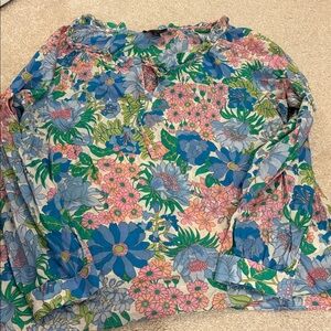 J. Crew Multicolor Floral Blouse with Ruffles